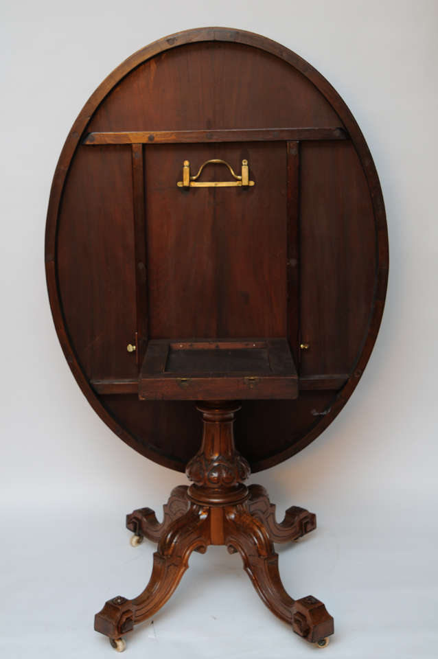Oval Walnut with Inlay Center, Dining Table, Tilt Top, 19th Century For Sale 1