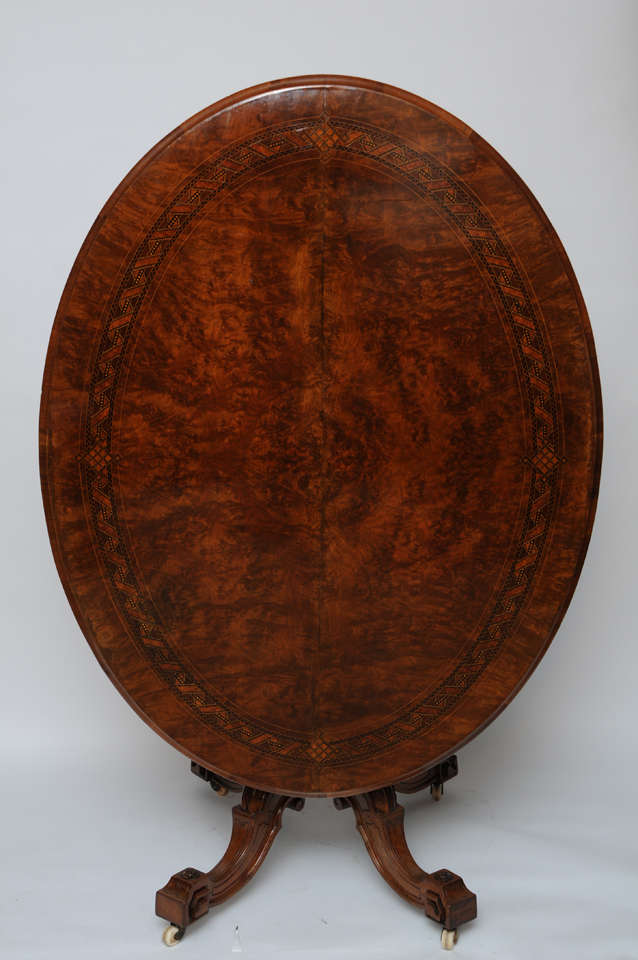 Oval Walnut with Inlay Center, Dining Table, Tilt Top, 19th Century For Sale 2