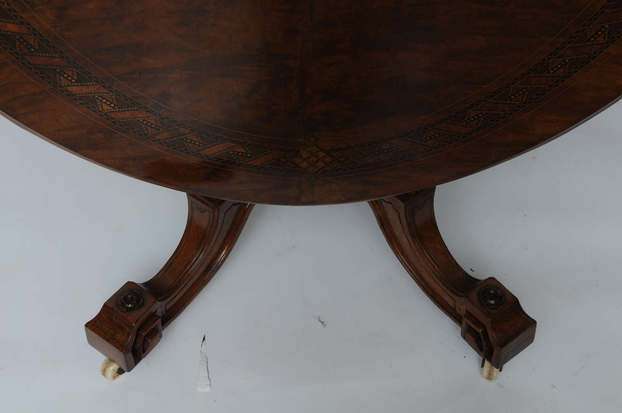 Oval Walnut with Inlay Center, Dining Table, Tilt Top, 19th Century For Sale 4