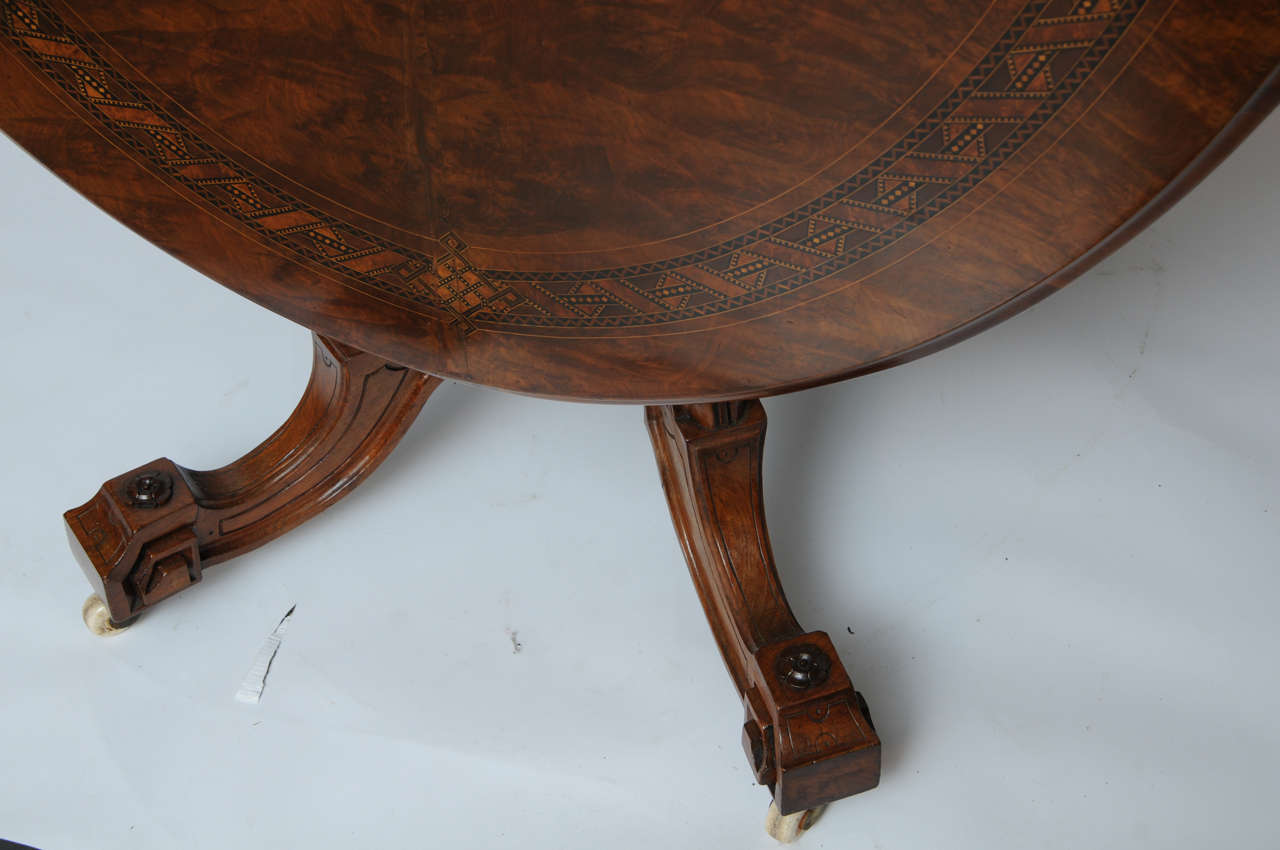 Oval Walnut with Inlay Center, Dining Table, Tilt Top, 19th Century For Sale 5