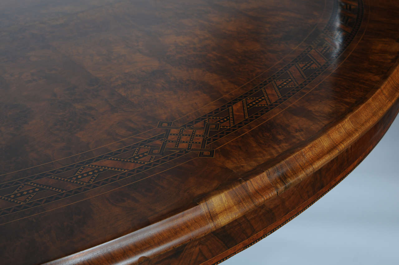 Oval Walnut with Inlay Center, Dining Table, Tilt Top, 19th Century For Sale 6