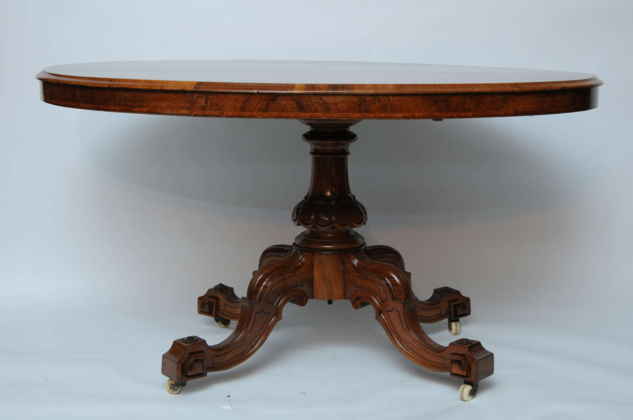 Oval Walnut with Inlay Center, Dining Table, Tilt Top, 19th Century For Sale 7