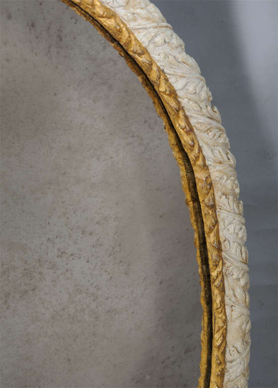 Hand-Carved Unusual Oversized Early 18c. Hand-carved Oval Wall Mirror