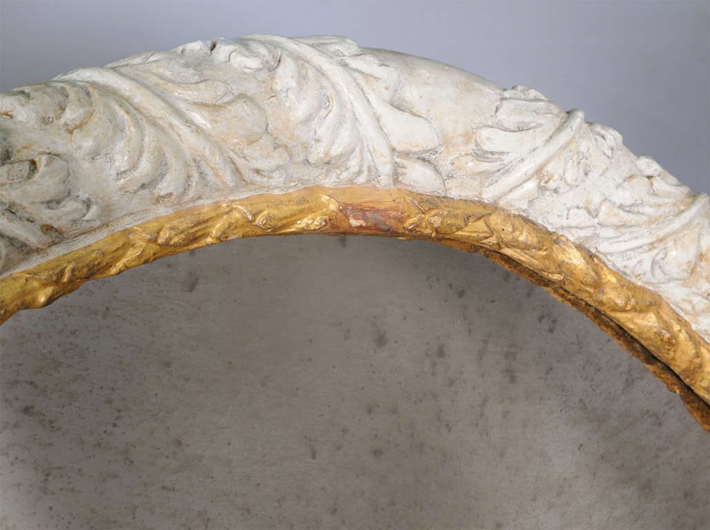 Unusual Oversized Early 18c. Hand-carved Oval Wall Mirror In Distressed Condition In West Palm Beach, FL