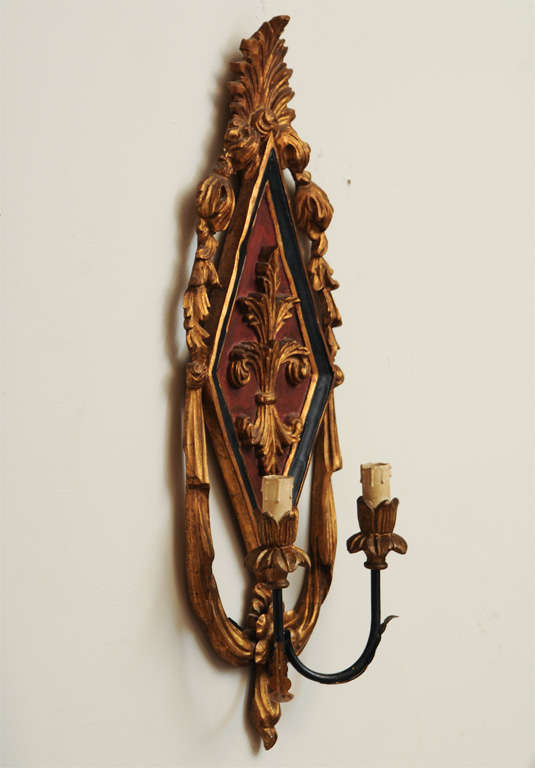 Neoclassical Pair of Italian Carved Two-light Sconces For Sale