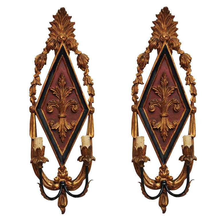 Pair of Italian Carved Two-light Sconces