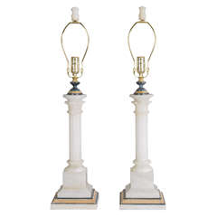 Pair of Vintage Alabaster Column Lamps 7