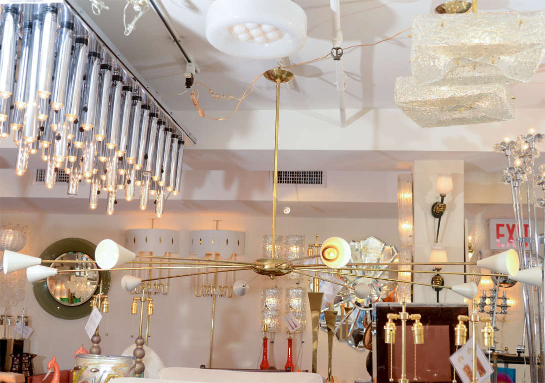 Ten-Arm Spoke Form Brass Chandelier by Arredoluce