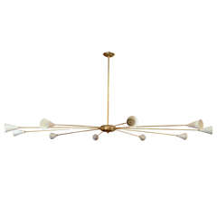 Ten-Arm Spoke Form Brass Chandelier by Arredoluce Ten-Arm Spoke Form Brass Chandelier by Arredoluce