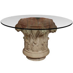 19th Century Freestone Capital with Glass Table Top