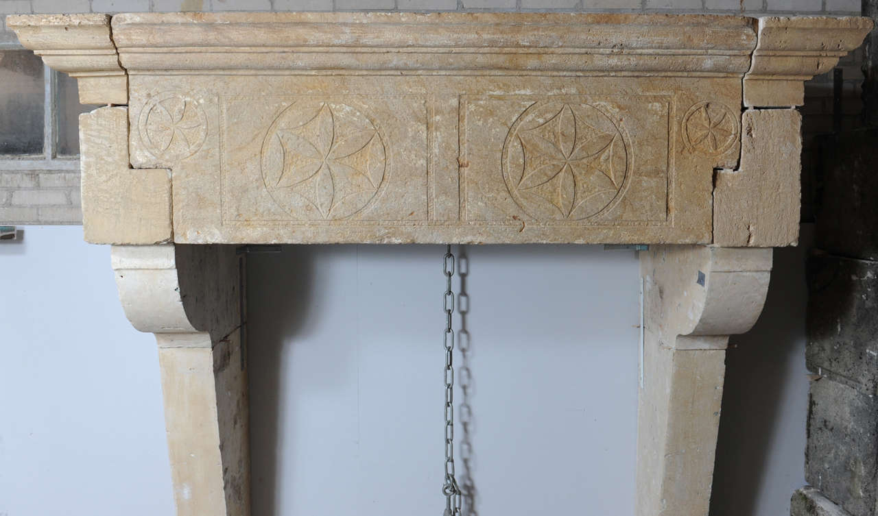 18th Century and Earlier A 17th century east-French limestone castle fireplace / mantle piece