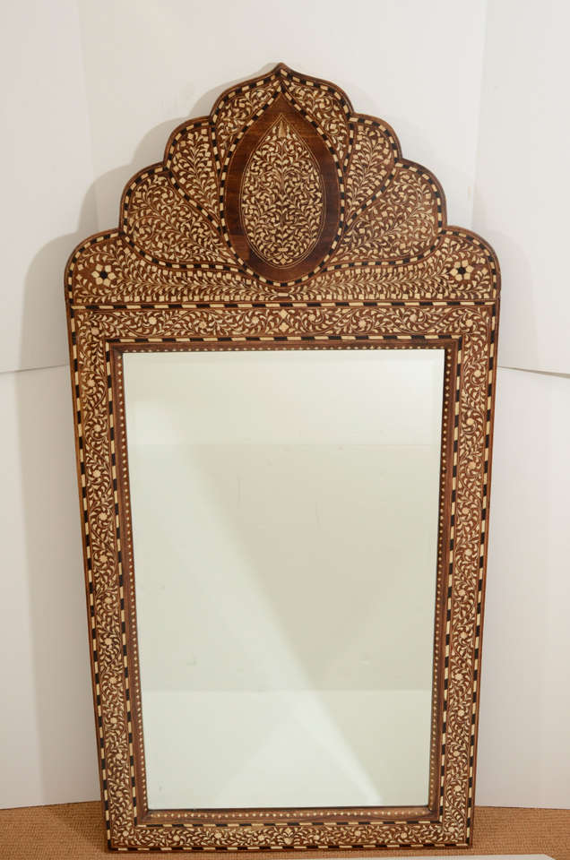 Stunning Moroccan Inlay Mirror with floral and leaf motif. Will enhance all decors.