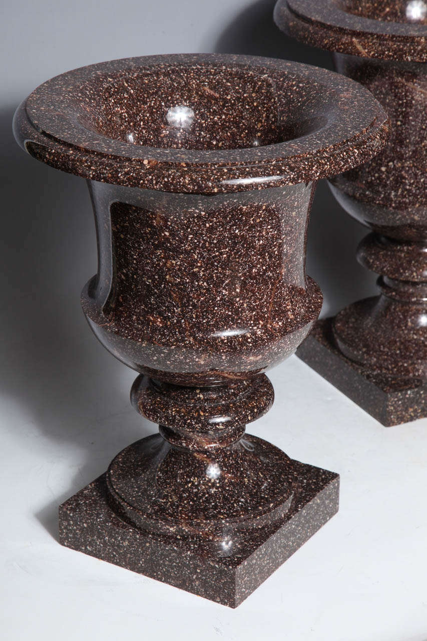 Monumental Pair of Neoclassical Period, Swedish Porphyry Campagna Shaped Vases For Sale 1