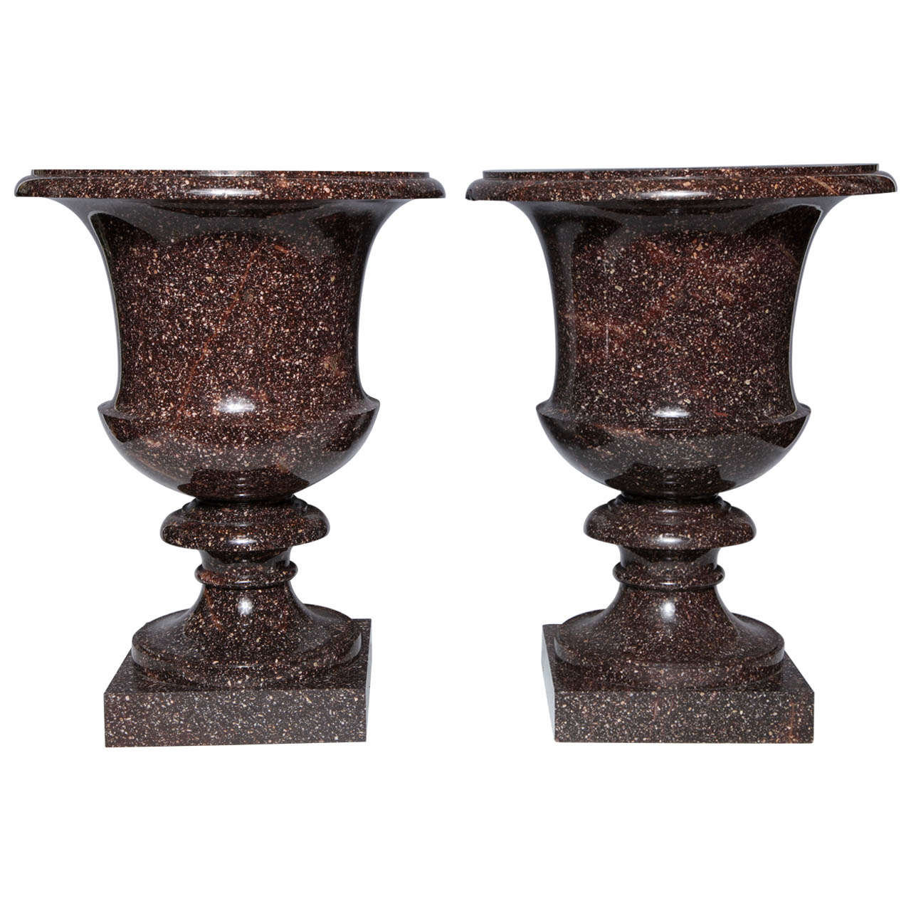 Monumental Pair of Neoclassical Period, Swedish Porphyry Campagna Shaped Vases For Sale