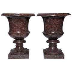Antique Monumental Pair of Neoclassical Period, Swedish Porphyry Campagna Shaped Vases