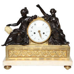 A Louis XVI Period Antique French, Patinated and Dore Bronze Mounted Figural Clock 3