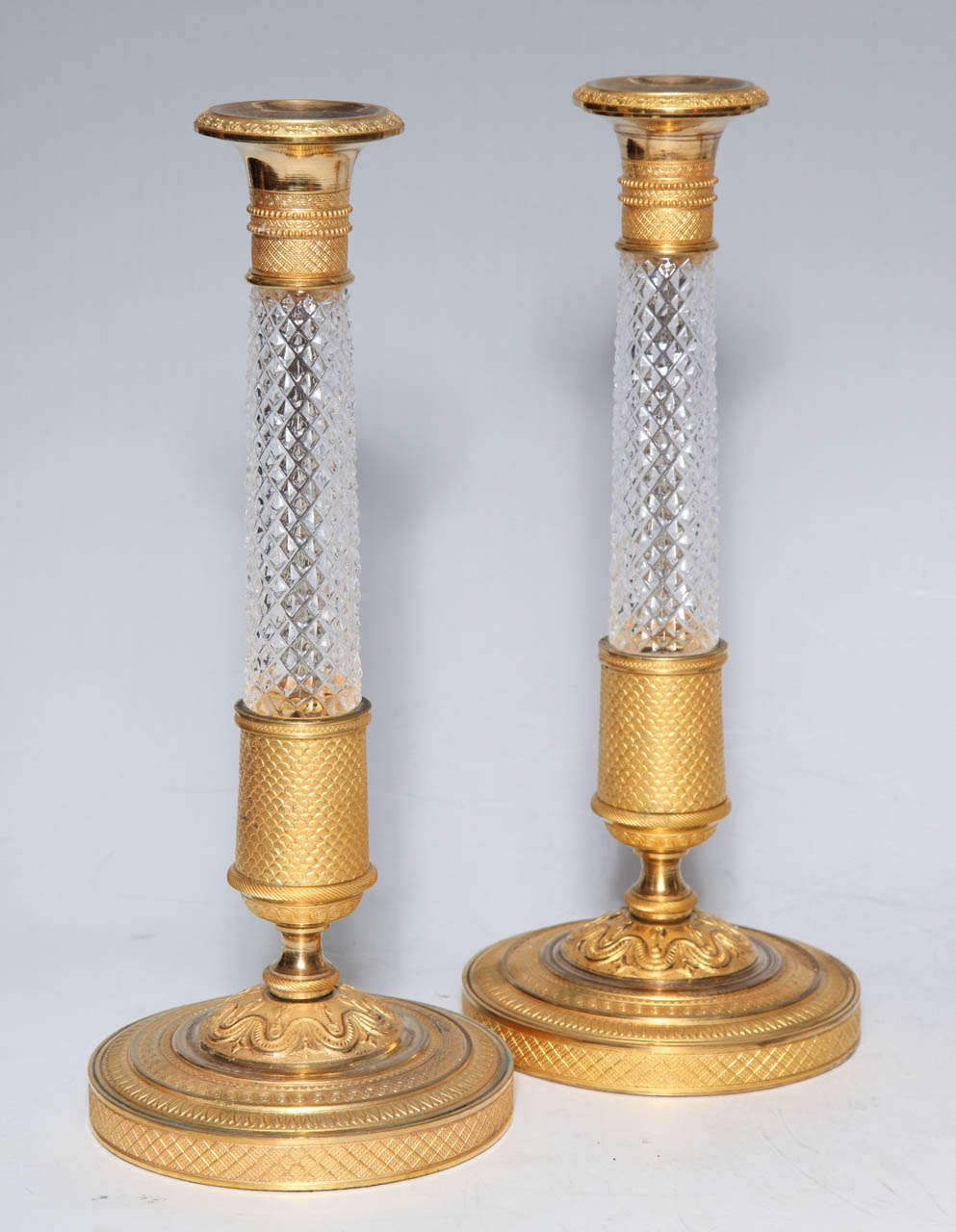19th Century French Cut Crystal and Dore Bronze-Mounted Candlestick/Candelabra Garniture Set