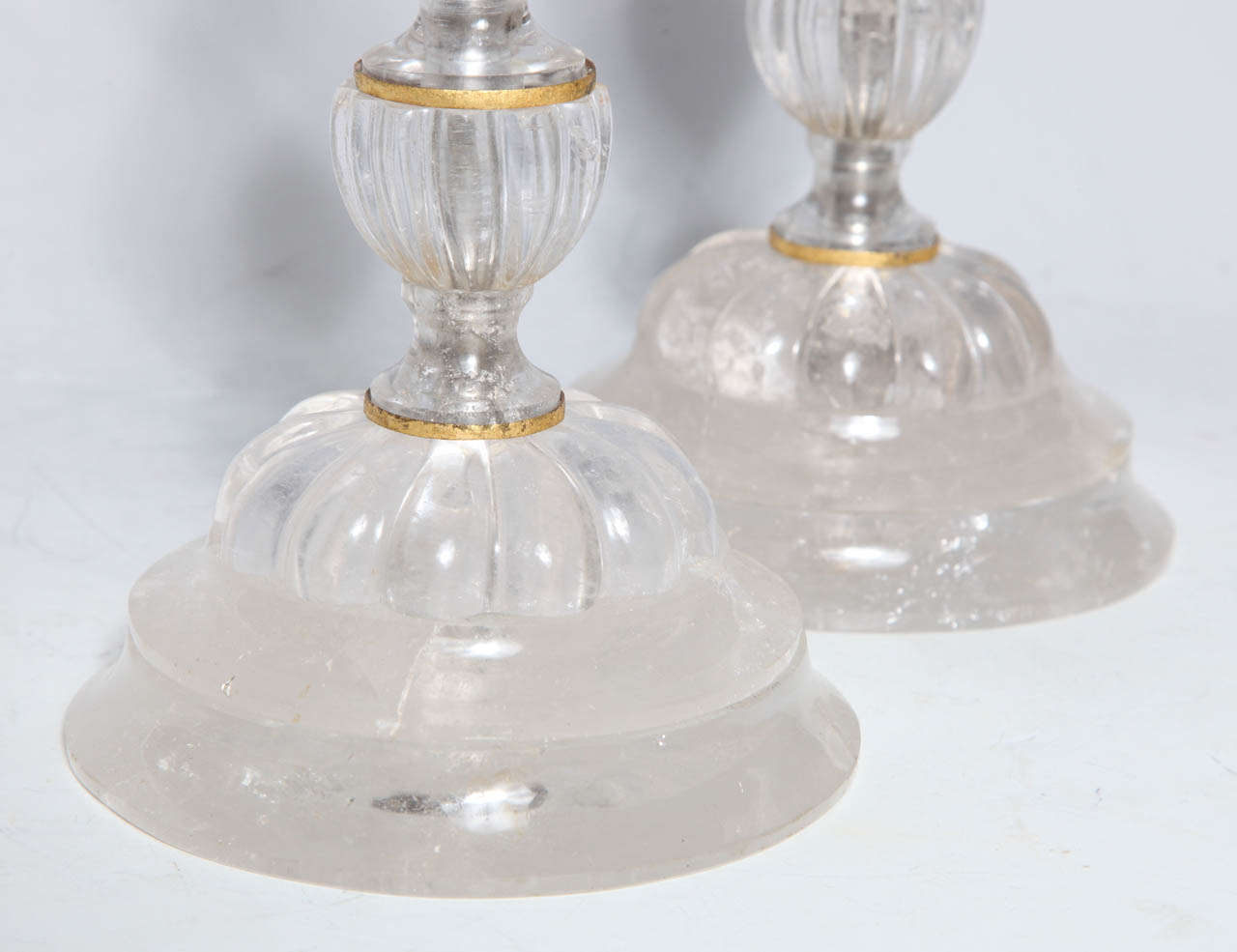 Régence An Antique Pair French Art Deco Rock Crystal Candlesticks Attributed to 