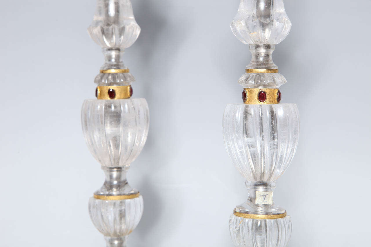 20th Century An Antique Pair French Art Deco Rock Crystal Candlesticks Attributed to 