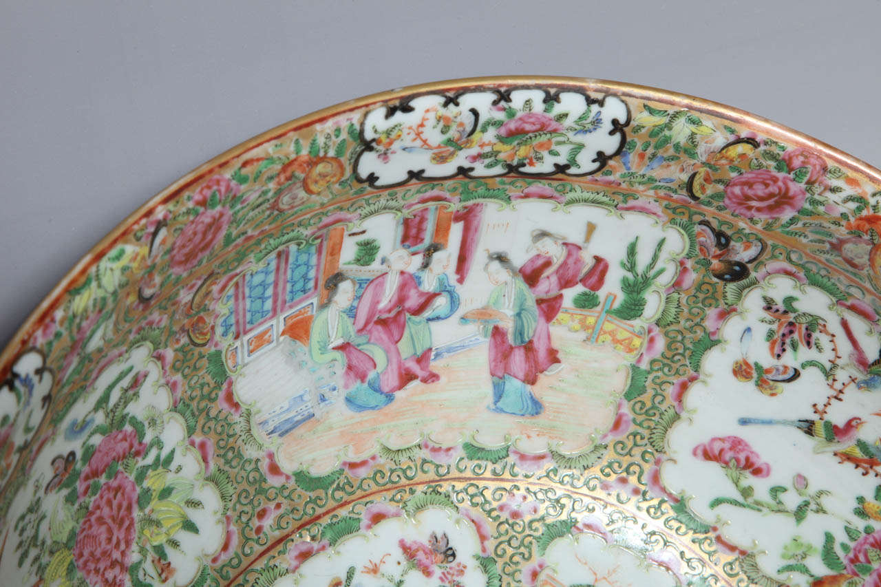 Massive 19th Century Chinese Export Porcelain 'Canton Famille Rose' Punchbowl In Excellent Condition In New York, NY