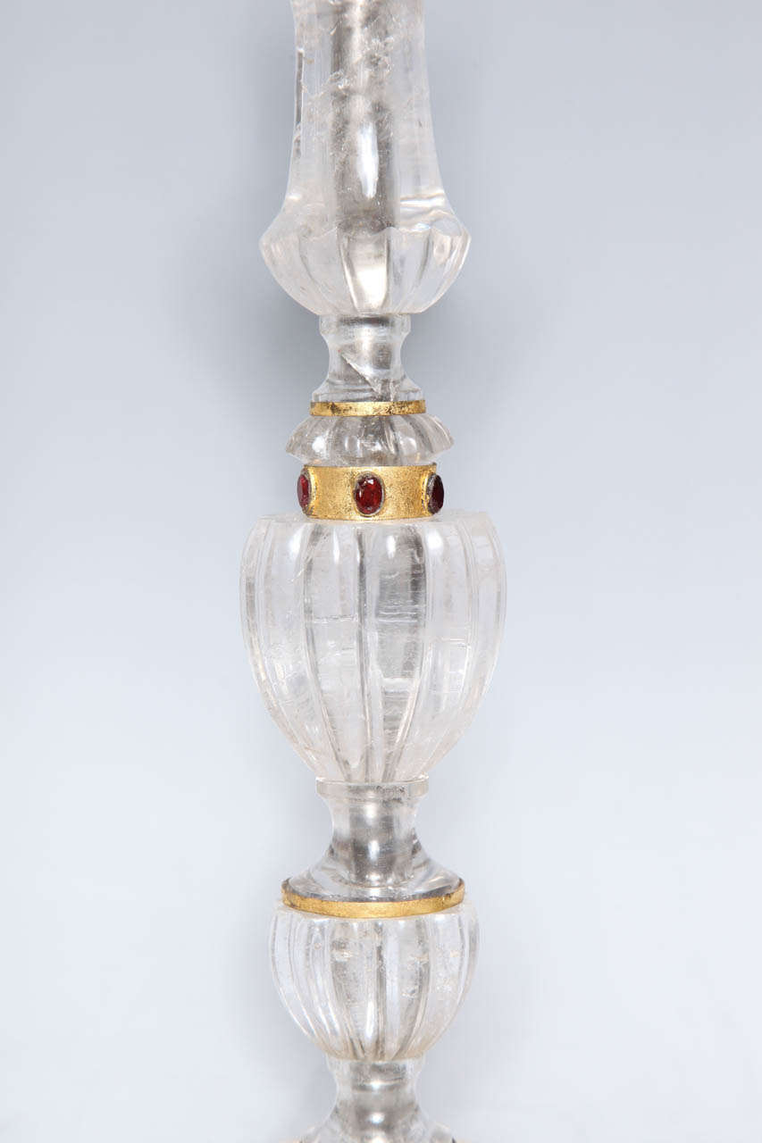 An Antique Pair French Art Deco Rock Crystal Candlesticks Attributed to