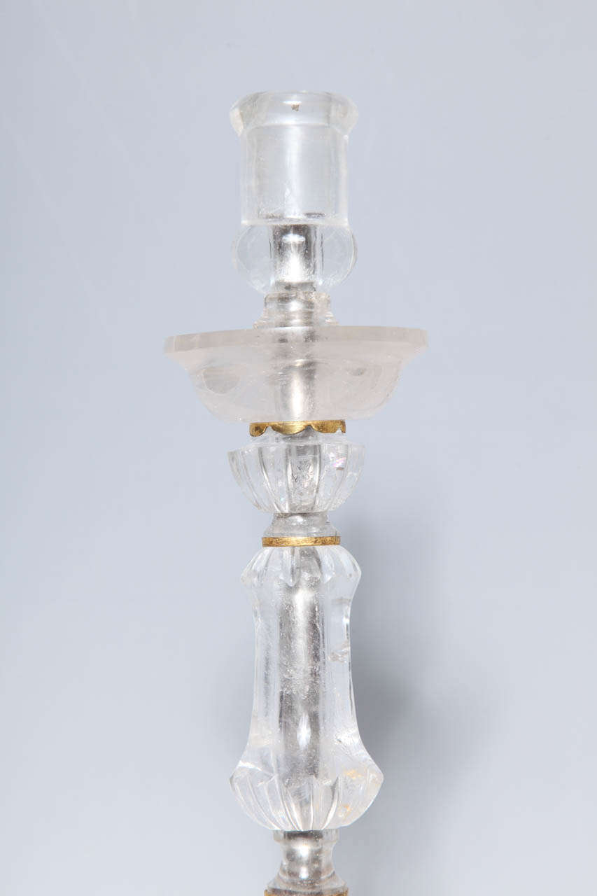 An Antique Pair French Art Deco Rock Crystal Candlesticks Attributed to