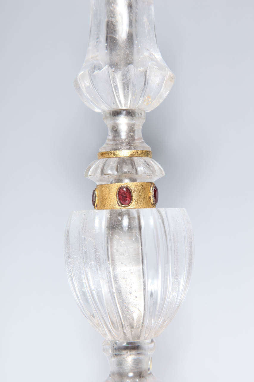An Antique Pair French Art Deco Rock Crystal Candlesticks Attributed to