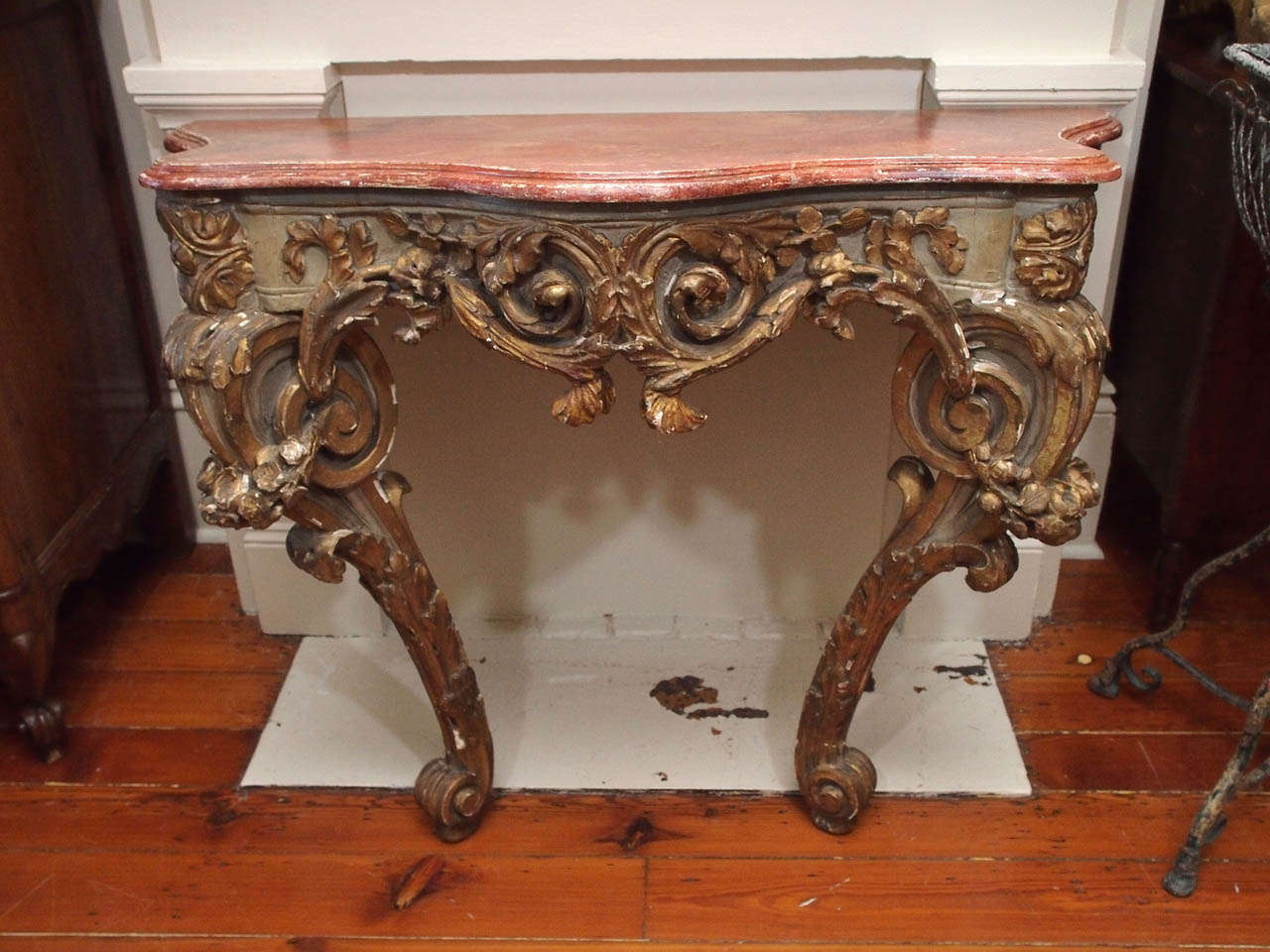 Rococo Polychrome and Faux Marble Console