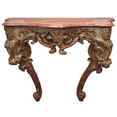 Rococo Polychrome and Faux Marble Console