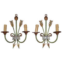 Pair of Painted Two Arm Arrow Form Sconces Pair of Painted Two Arm Arrow Form Sconces