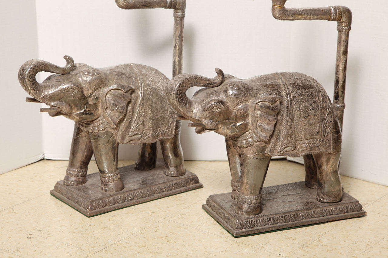Pair of Very Unusual Indian Silver Clad Elephant Shaped Table Lamps.
Stock Number: L415