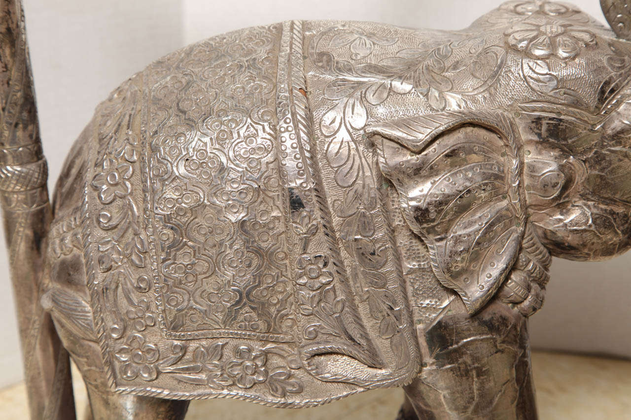 Pair Indian Silver Clad Elephant Shaped Table Lamps 3