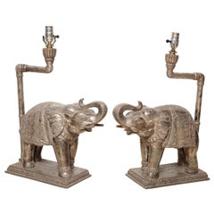 Pair Indian Silver Clad Elephant Shaped Table Lamps