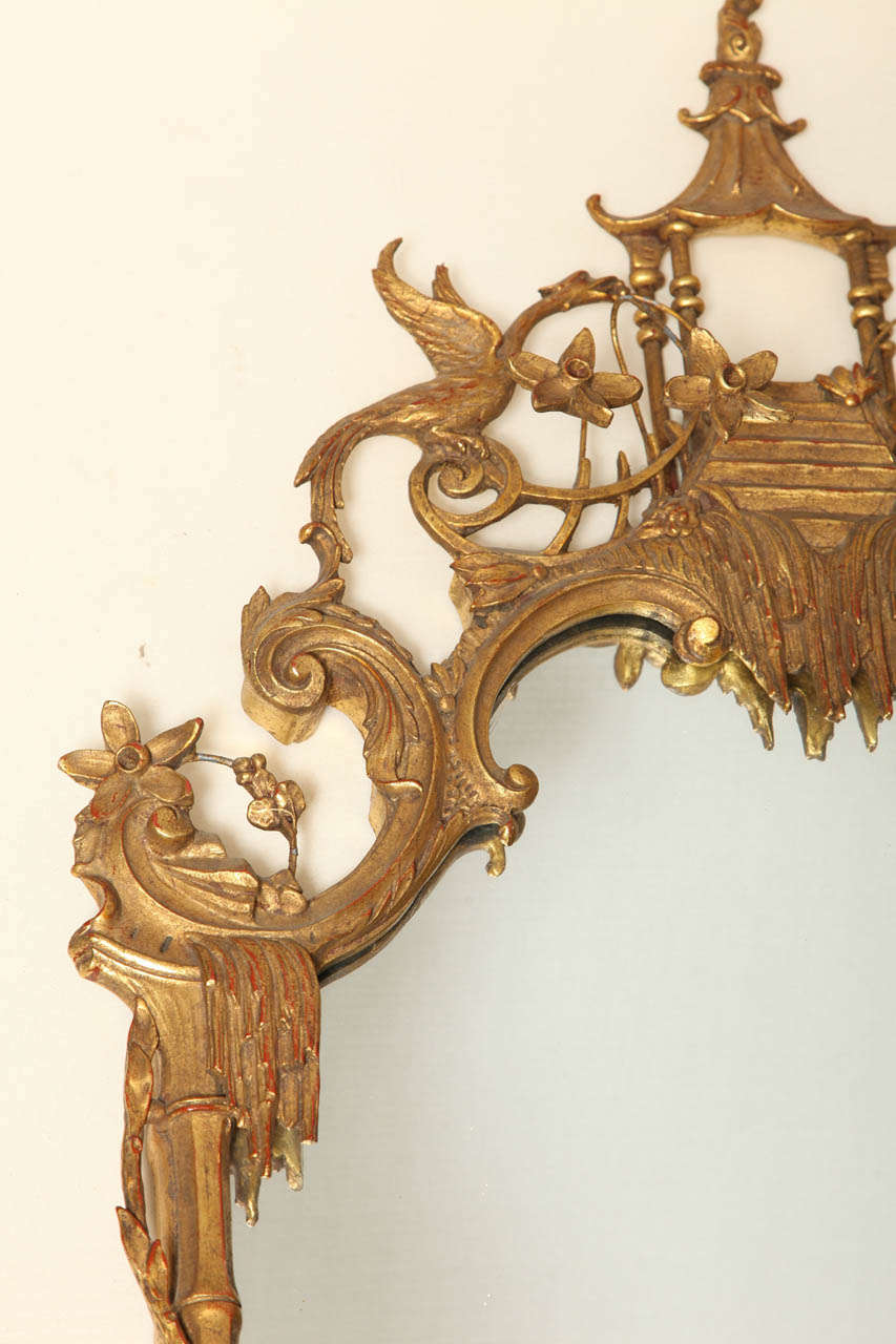 Chinoiserie Gilt Wood and Gesso Mirror with Ho Ho Birds on Top 2