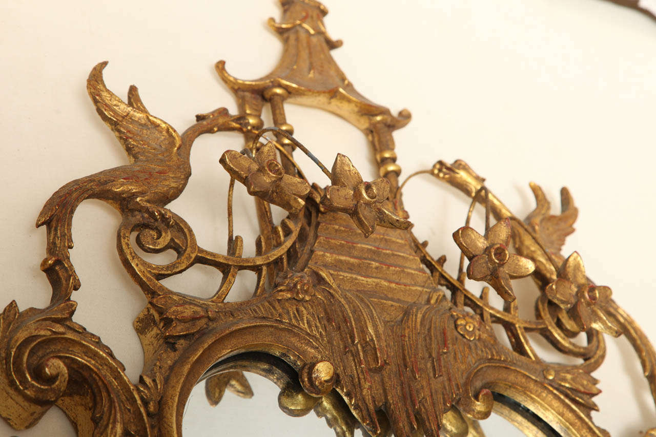 Chinoiserie Gilt Wood and Gesso Mirror with Ho Ho Birds on Top 3
