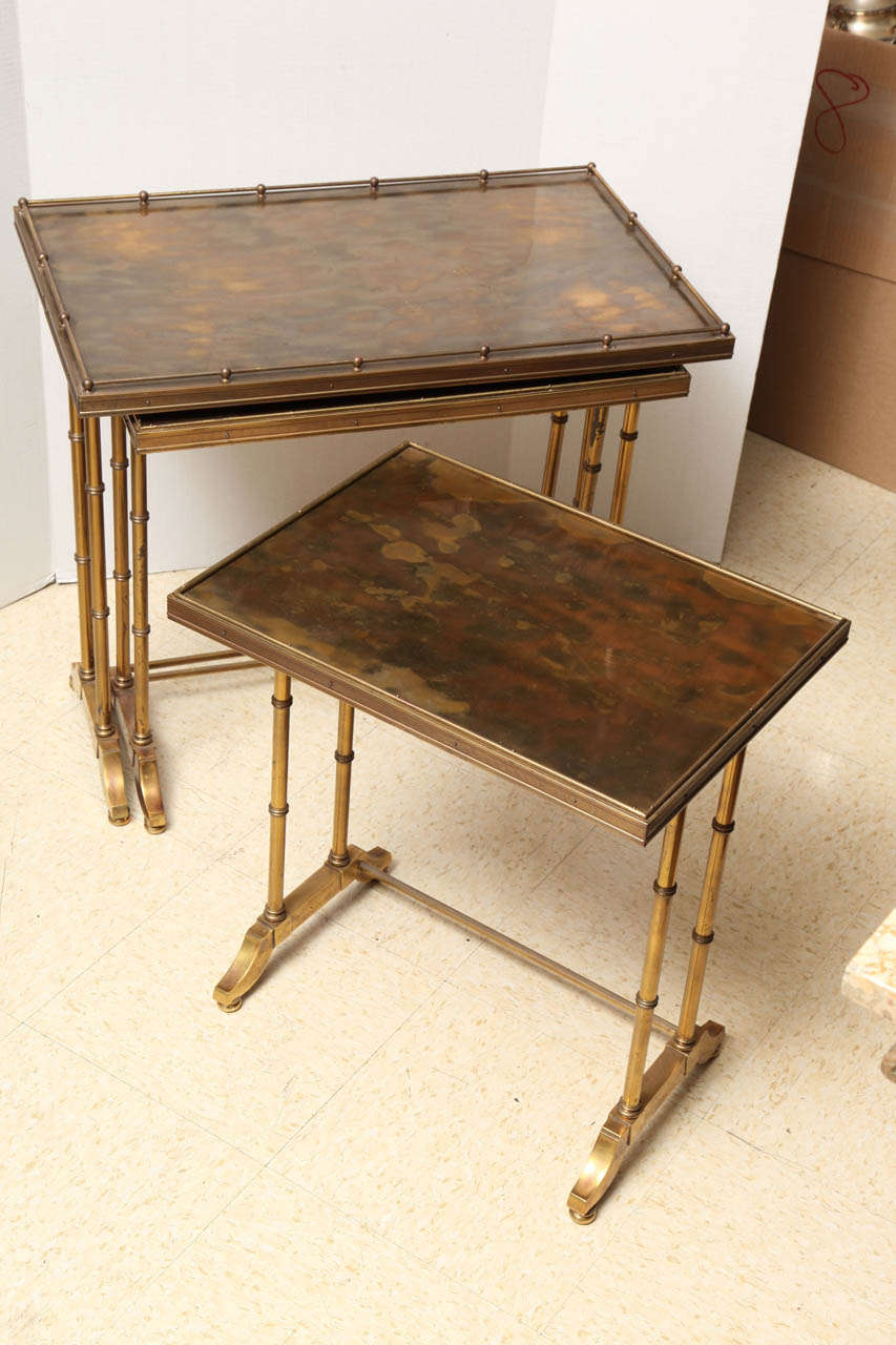 Set of Three Gilt Brass Nesting Tables with Bamboo Legs at 1stDibs
