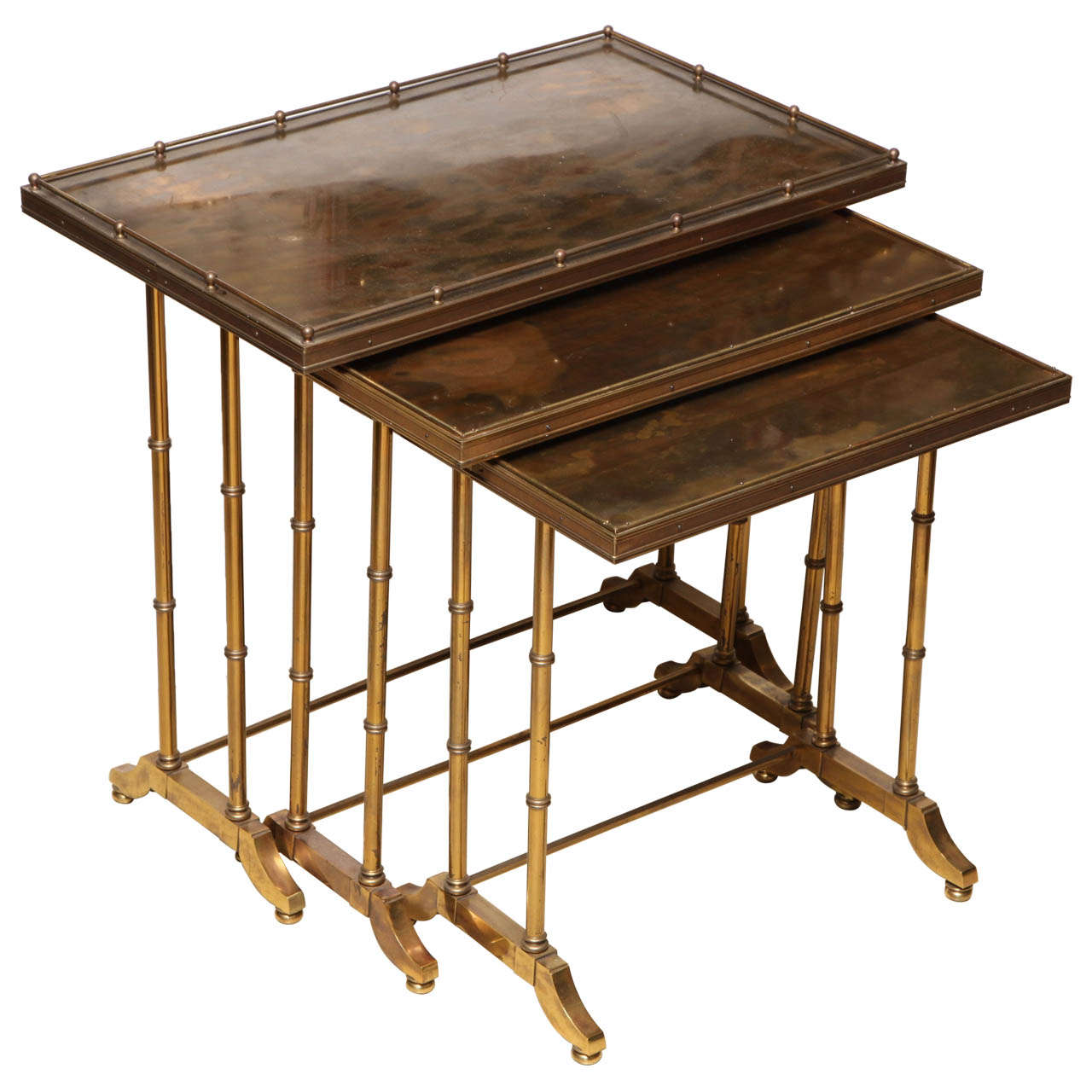 Set of Three Gilt Brass Nesting Tables with Bamboo Legs at 1stDibs
