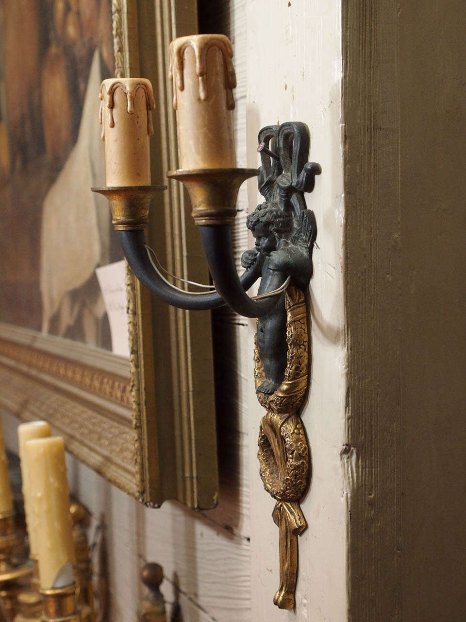 Pair of French Bronze Figural Sconces 1