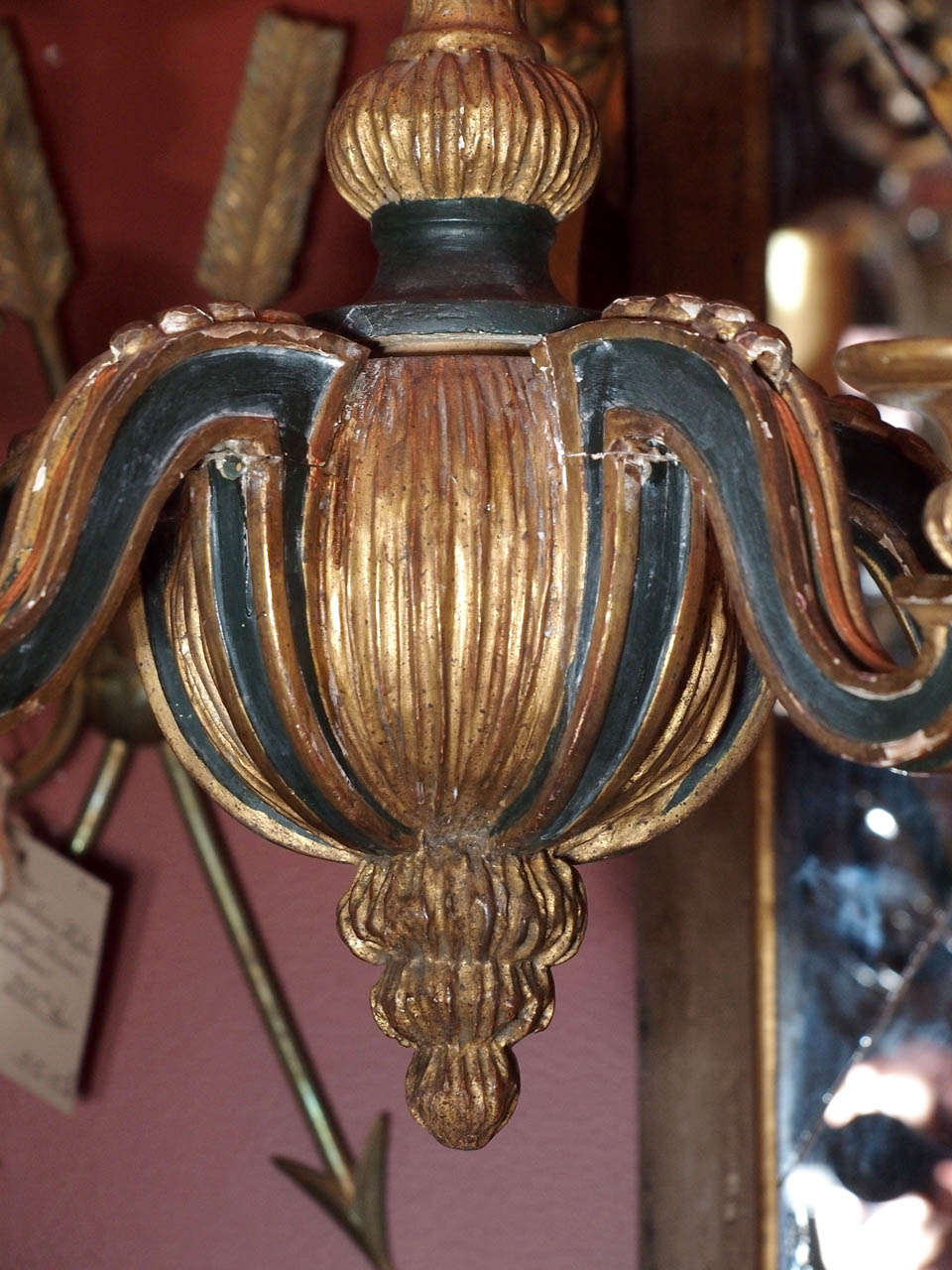 French Vintage Carved Wood Chandelier For Sale