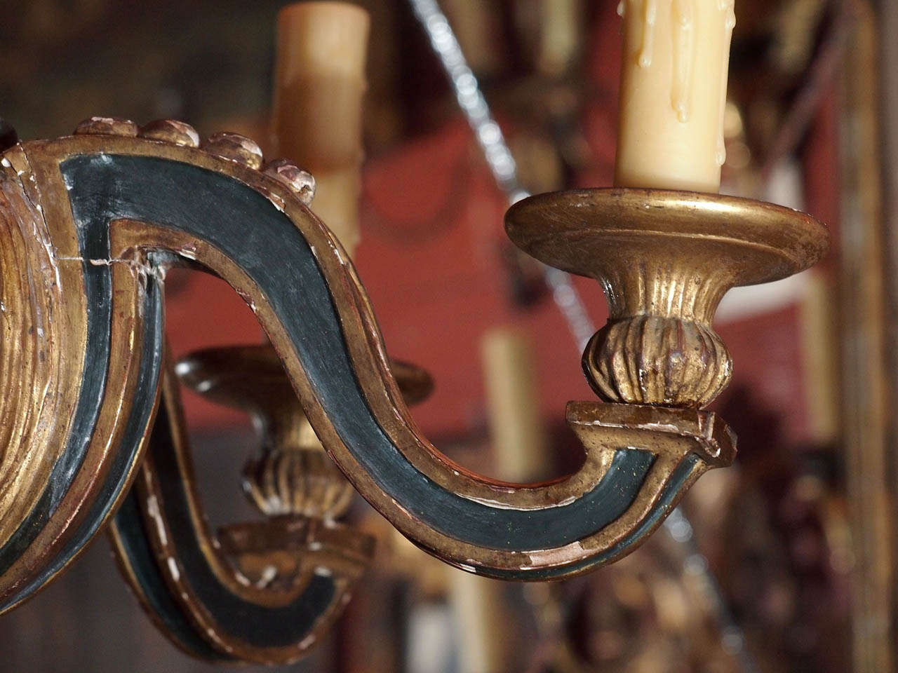 Vintage Carved Wood Chandelier In Good Condition For Sale In New Orleans, LA