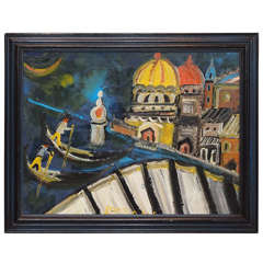 Italian Oil on Hardboard Titled "Venice"