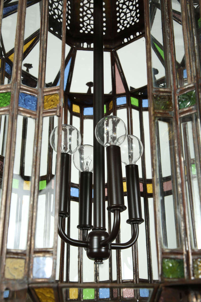 Large Moroccan Glass Pendant Chandelier, In Excellent Condition In North Hollywood, CA