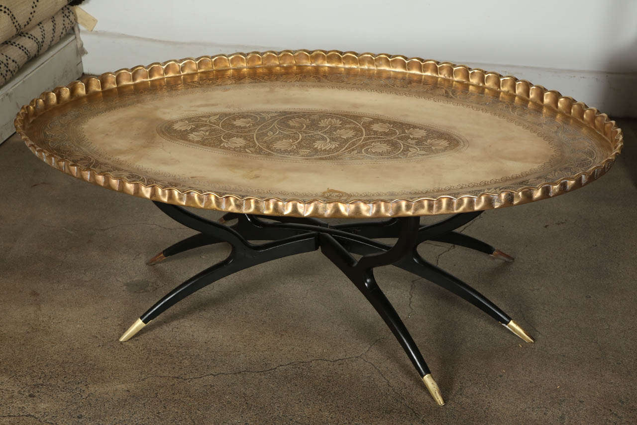 Very large mid-century modern oval polished solid brass tray table 53.5