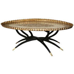 Retro Mid-Century Large Oval Brass Tray Table on Spider-Legs
