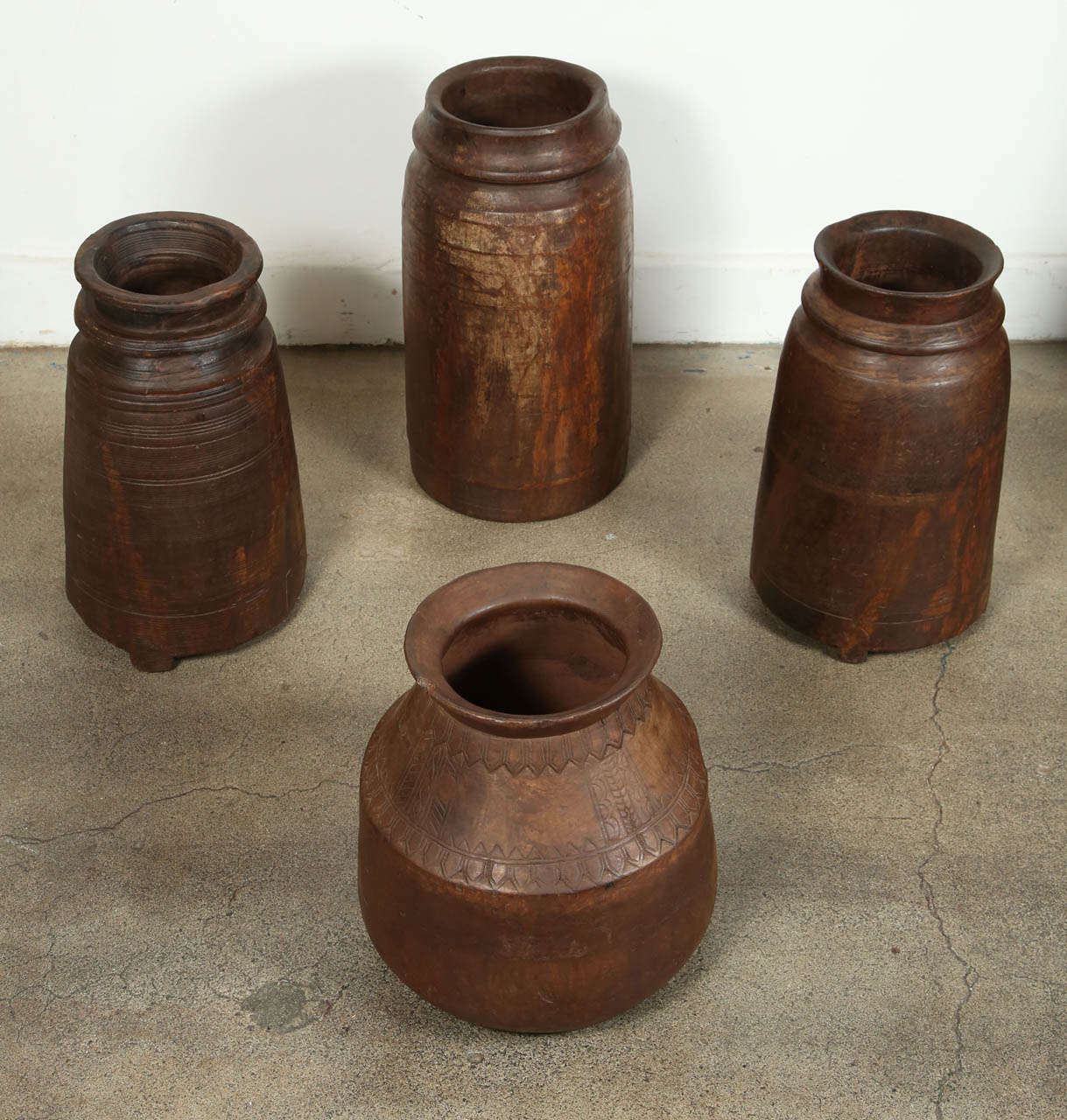 Set of Large 4 Wooden Rice Grinders From India 4