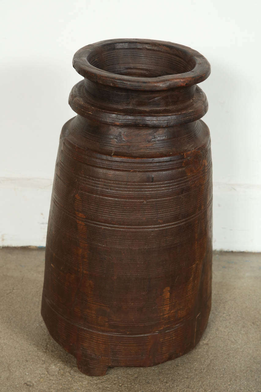 Set of Large 4 Wooden Rice Grinders From India In Distressed Condition In North Hollywood, CA