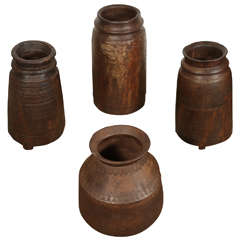 Set of Large 4 Wooden Rice Grinders From India