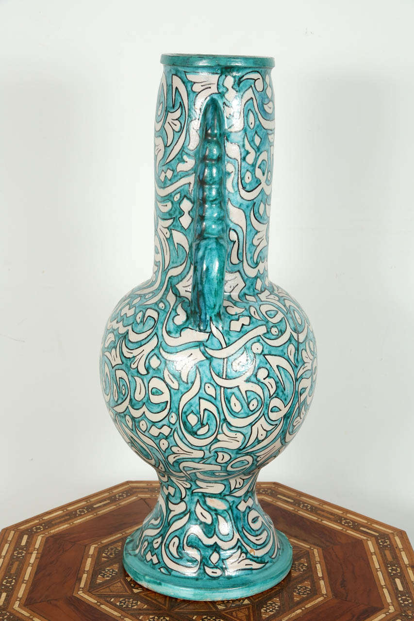 Hand-Crafted Large Handcrafted Moroccan Ceramic Vase From Fez