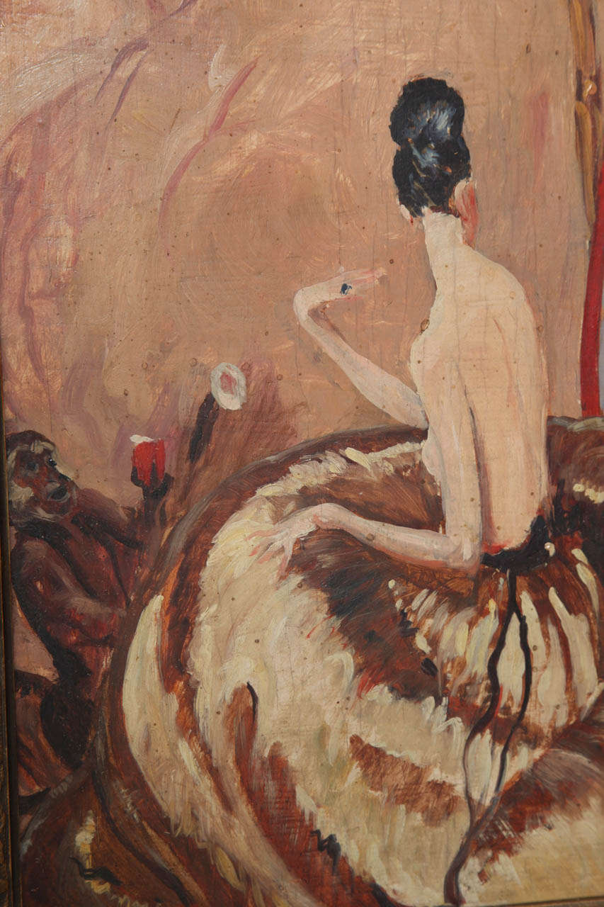 „Eve Looking in the Mirror“ von Jean-Gabriel Domergue, um 1920 (Masonit) im Angebot