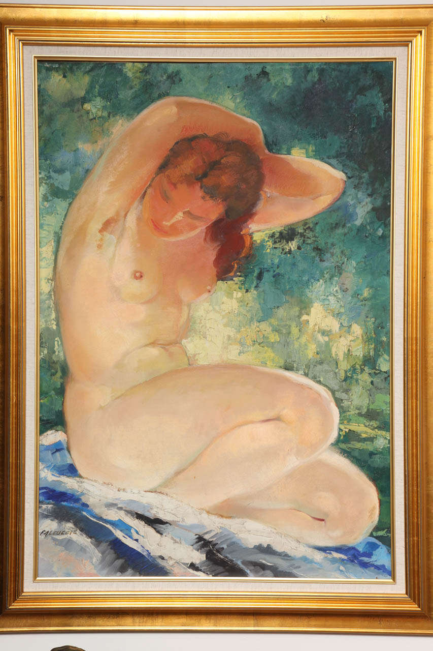 Falcucci Robert (1900-1989).
Une grande huile sur panneau représentant une femme nue se baignant, vers les années 1940,
signé en bas à gauche Falcucci.